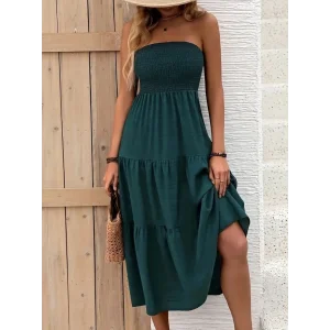 Kadın Straplez Göğüsten Lastikli Kloş Aerobin Uzun Elbise