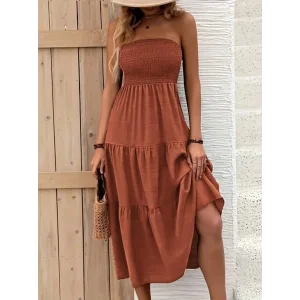 Kadın Straplez Göğüsten Lastikli Kloş Aerobin Uzun Elbise