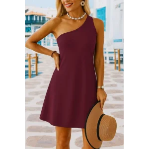 Kadın Tek Omuz Askılı Krep Mini Elbise