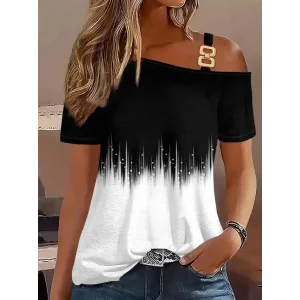 Kadın Tek Omuzdan Açık Askı Detaylı Desenli Süprem Bluz