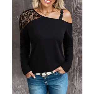 Kadın Tek Omuzu Açık Askılı Dantelli Viskon Bluz