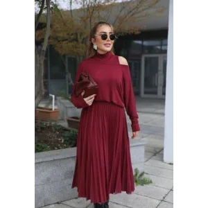 Kadın Triko Plise Ve Tül Detay Iki Parça Elbise