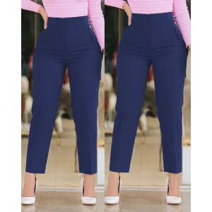 Kadın üste Oturan Paçası Bilek üzerinde Biten Krep Kumaş Pantolon 36 (S) - 50 (5XL)