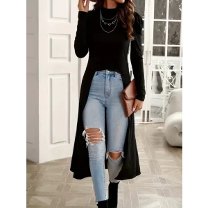 Kadın Uzun Balon Kollu Yarı Balıkçı Yaka önü Açık Kaşkorse Tunik