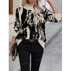 Kadın Uzun Kollu Balıkçı Yaka çok Renkli Triko Bluz