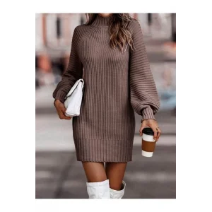 Kadın Uzun Kollu Balıkçı Yaka Mini Triko Elbise