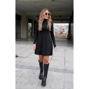Kadın Uzun Kollu Balıkçı Yaka Salaş Kusa Akrilik Elbise