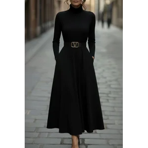 Kadın Uzun Kollu Balıkçı Yaka Uzun Akrilik Elbise