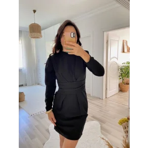 Kadın Uzun Kollu Bisiklet Yaka Bel Kemer Detay Ithal Krep Elbise