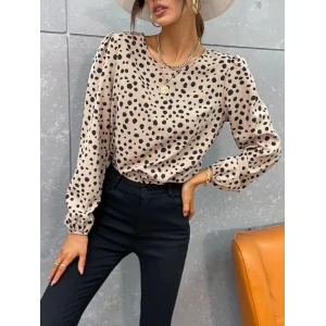 Kadın Uzun Kollu Bisiklet Yaka Desenli Bluz