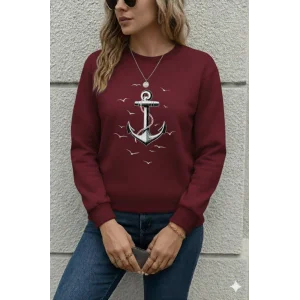 Kadın Uzun Kollu Bisiklet Yaka Desenli Viskon Iki Iplik Bluz