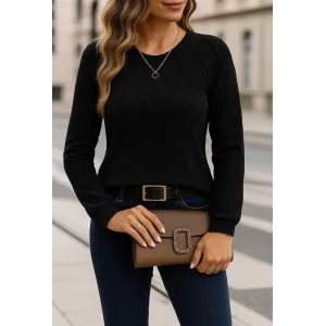 Kadın Uzun Kollu Bisiklet Yaka Geometrik Desenli Triko Bluz