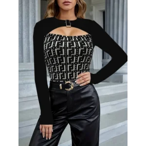 Kadın Uzun Kollu Bisiklet Yaka Göğüs Dekolte Ve Toka Detay Dalgıç Bluz