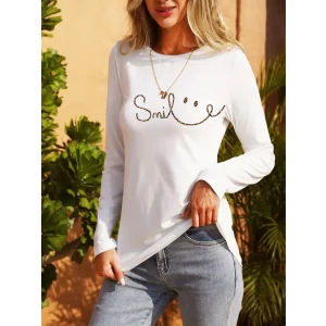 Kadın Uzun Kollu Bisiklet Yaka Gülümseyen Surat Desenli Viskon Bluz