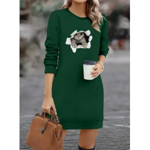 Kadın Uzun Kollu Bisiklet Yaka Kısa Viskon Iki Iplik Elbise