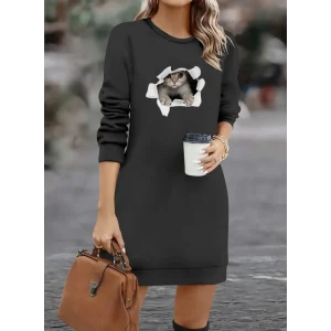 Kadın Uzun Kollu Bisiklet Yaka Kısa Viskon Iki Iplik Elbise