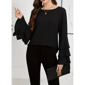 Kadın Uzun Kollu Bisiklet Yaka Kollar İspanyol Volanlı Sandy Bluz
