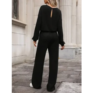 Kadın Uzun Kollu Bisiklet Yaka şardonlu Dalgıç Bluz Ve Pantolon Ikili Takım