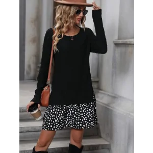 Kadın Uzun Kollu Bisiklet Yaka şardonlu Kaşkorse Bluz Ve Süprem Etek Elbise