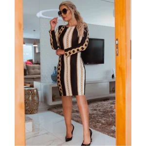 Kadın Uzun Kollu Bisiklet Yaka Scuba Midi Boy Elbise