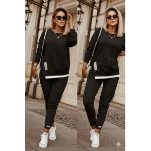 Kadın Uzun Kollu Bisiklet Yaka Yandan Fermuarlı Viskon Iki Iplik Bluz Ve Pantolon Ikili Takım