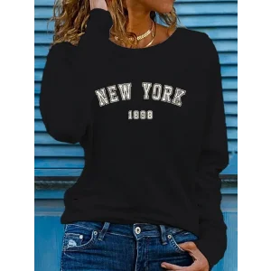 Kadın Uzun Kollu Bisiklet Yaka Yazı Baskılı Viskon Bluz