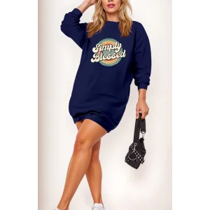 Kadın Uzun Kollu Bisiklet Yaka Yazılı Viskon Iki Iplik Elbise