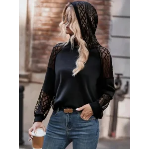 Kadın Uzun Kollu Dantelli Kapşonlu Viskon Iki Iplik Bluz
