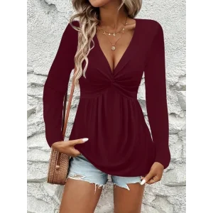 Kadın Uzun Kollu Dekolteli Sarmal Detaylı Viskon Bluz