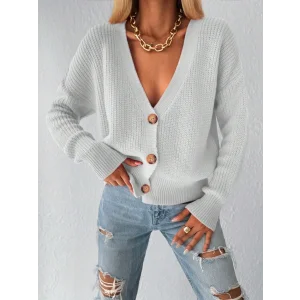 Kadın Uzun Kollu Düğme Detay Triko Bluz