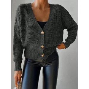 Kadın Uzun Kollu Düğme Detay Triko Bluz