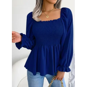 Kadın Uzun Kollu Geometrik Yakalı Gipe Detaylı Krep Bluz