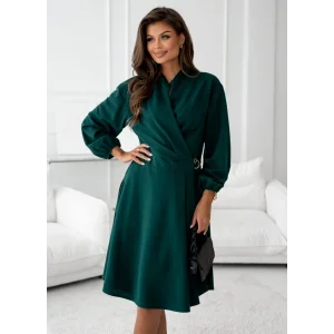 Kadın Uzun Kollu Hakim V Yakalı Yandan Toka Detaylı Ithal Mini Krep Elbise