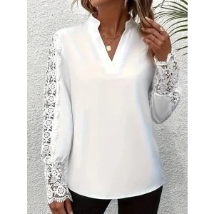 Kadın Uzun Kollu Hakim Yaka Kolları Dantel Detaylı Ithal Krep Bluz