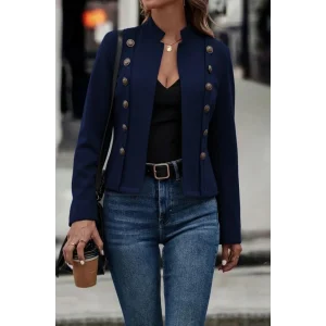 Kadın Uzun Kollu Hakim Yaka Yanlardan Düğmeli Kısa Süet Ceket