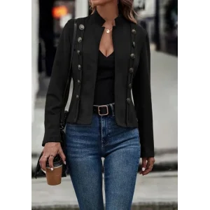 Kadın Uzun Kollu Hakim Yaka Yanlardan Düğmeli Kısa Süet Ceket