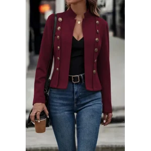 Kadın Uzun Kollu Hakim Yaka Yanlardan Düğmeli Kısa Süet Ceket