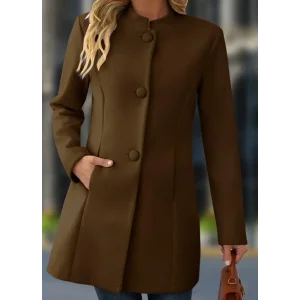 Kadın Uzun Kollu Hakim Yakalı önden Düğmeli Cep Detaylı Kısa Taba Kaşe Kaban