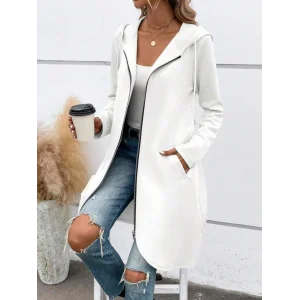 Kadın Uzun Kollu Kapşonlu önden Fermuarlı Midi Dalgıç Ceket