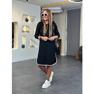 Kadın Uzun Kollu Kapüşon Ve Ribana Detay Diz üstü Elbise