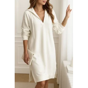 Kadın Uzun Kollu Kapüşonlu Yakası Açık Modal Elbise