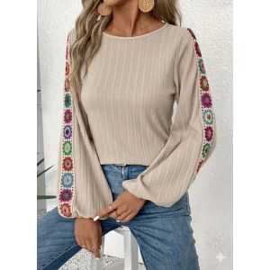 Kadın Uzun Kollu Kayık Yaka şardonlu Kaşkorse Bej Bluz