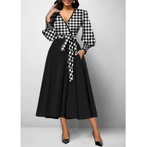 Kadın Uzun Kollu Kruvaze Yaka Dalgıç Krep Midi Boy Elbise