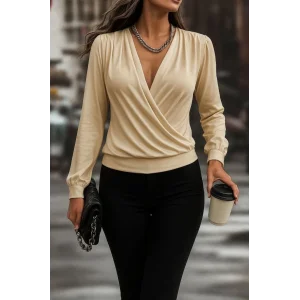 Kadın Uzun Kollu Kruvaze Yaka Sandy Bluz
