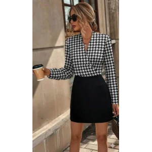 Kadın Uzun Kollu Kruvaze Yakalı üst Dalgıç Alt Ithal Krep Mini Elbise