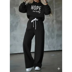 Kadın Uzun Kollu Nope Baskılı Beli Ribanalı Ikili Takım