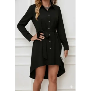 Kadın Uzun Kollu ön Kısım Kısım Arka Kısım Uzun Trikoton Gömlek Elbise
