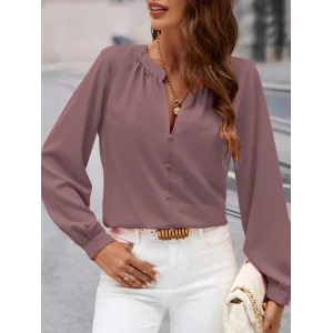 Kadın Uzun Kollu önden Düğmeli Hakim Yaka Ithal Krep Bluz