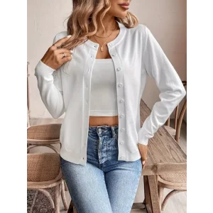 Kadın Uzun Kollu önden Düğmeli Triko Ceket