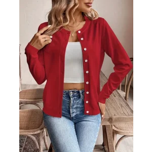 Kadın Uzun Kollu önden Düğmeli Triko Ceket